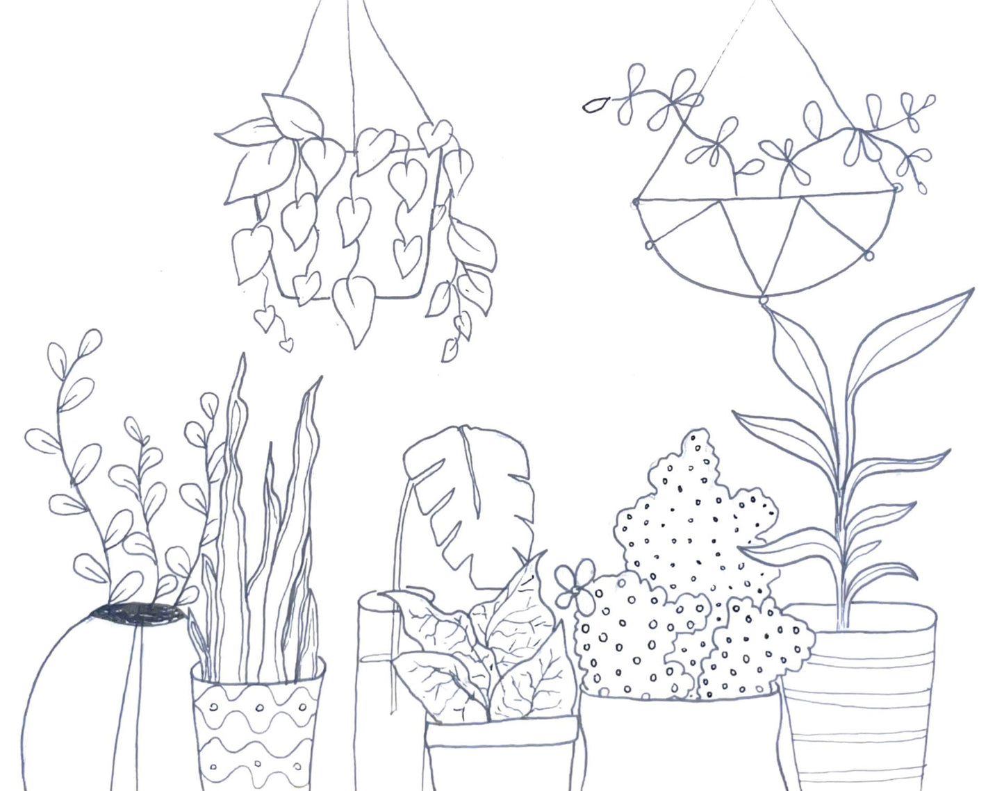 4.25x5.5 B&W Indoor Plant Fold-over Cards Stationery Set (2 cards)