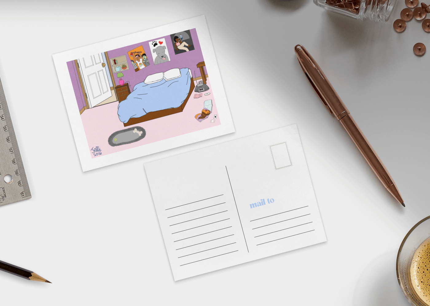 POSTCARD 5x7 "purple bedroom" (1 card)