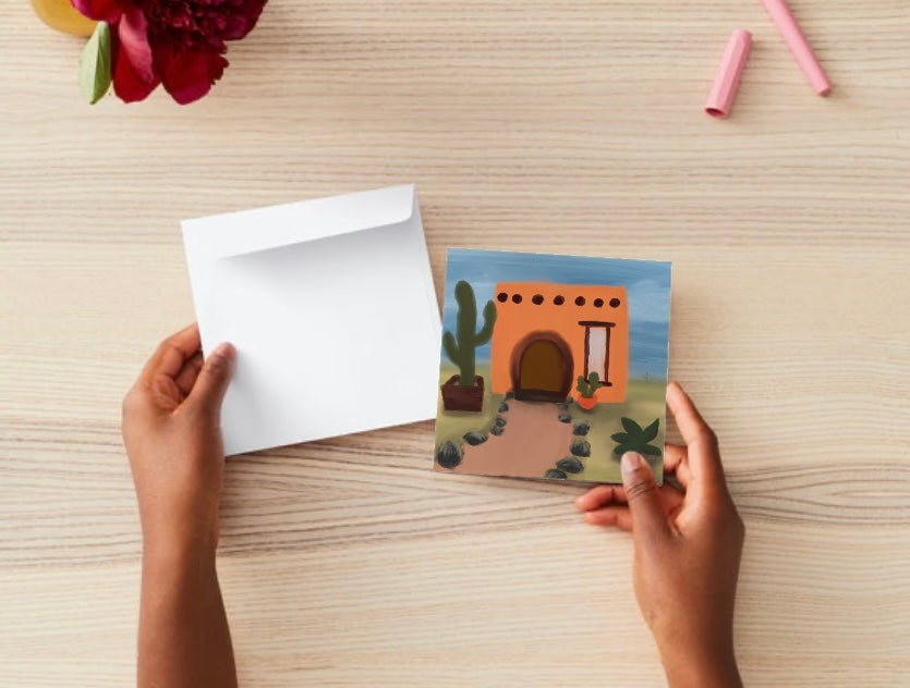 5.5 x 5.5 inch Square Postcard with Envelope - southwestern cottage